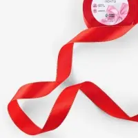 Лента атласная, с золотым люрексом, 25 мм, 23&plusmn;1 м, красная №026