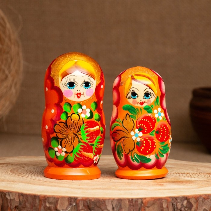 Матрёшка «Земляничка», оранжевое платье, 3 кукольная, 10-12 см Матрёшка «Земляничка», оранжевое платье, 3 кукольная, 10-12 см