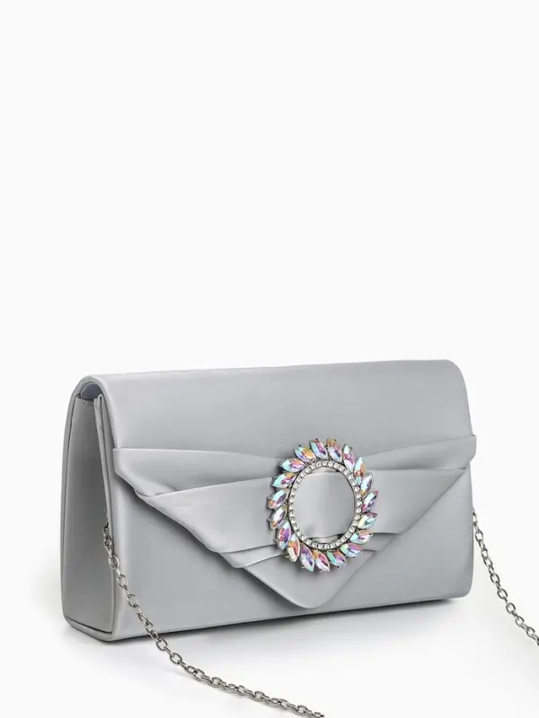 Сумка-клатч женская вечерняя на магните, на цепочке, с декоративной пряжкой, серебристая