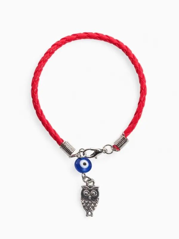 Браслет-оберег &laquo;Красная нить&raquo;, сова с бусиной, синий с чернёным серебром, L=18 см