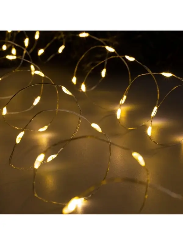 Гирлянда &laquo;Нить&raquo; 5 м, роса, IP20, серебристая нить, 100 LED, 2 режима, от батареек AAх3, свечение тёплое белое