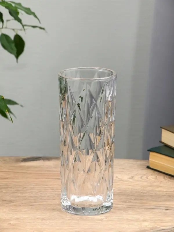 Ваза стекло настольная "Шерри" крупные ромбы, 23,5х9,5 см, прозрачный