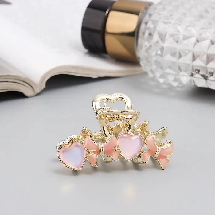 Крабик для волос &laquo;Хлоя галант&raquo;, сердца банты, 4.5 см, золотистый