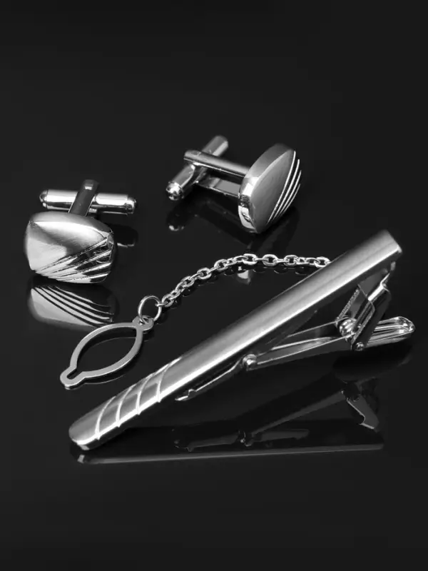 Набор мужской стальной &laquo;Запонки + Зажим для галстука&raquo;, линии, цвет серебро