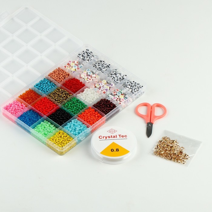 Набор для создания украшений, набор 24 цвета,1 шт. — 3 мм, 400 букв, леска, фурнитура, ножницы Набор для создания украшений, набор 24 цвета,1 шт. — 3 мм, 400 букв, леска, фурнитура, ножницы