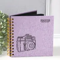 Фотоальбом 20 листов на спирали "Фотоаппарат. Фиолет" текстиль, чёрный картон 17,5х17,5 см   1097143