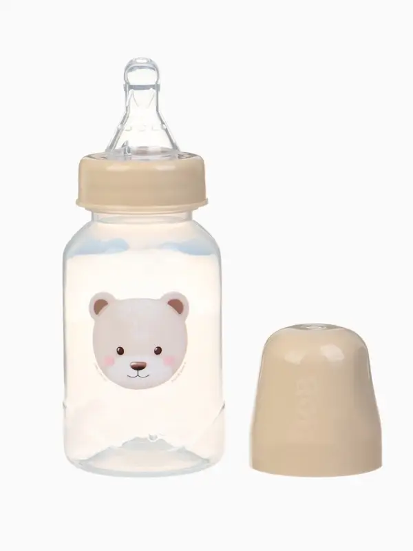 Бутылочка для кормления, новогодняя, Bear, 150 мл, цилиндр, бежевый Mum&Baby