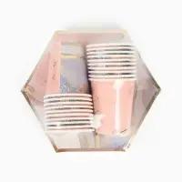 Набор посуды для праздника на 20 персон, мрамор розовый (тарелки 23 см, стакан 250 мл)