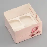 Коробка для 4 капкейка с прозрачной крышкой, &laquo;8 марта&raquo;, 16&times;16&times;10 см