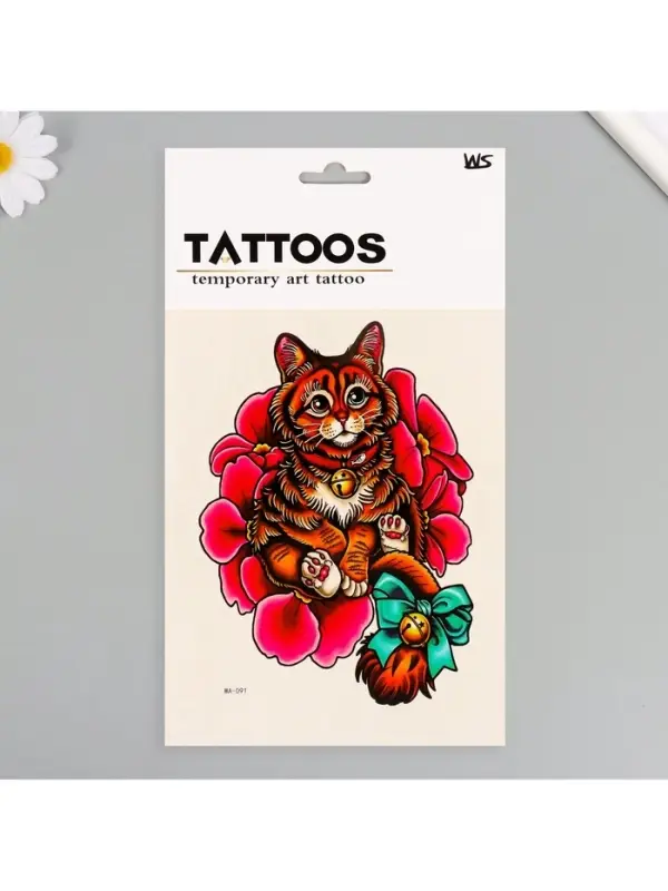 Переводная тату на тело цветная &laquo;Котик с бубенцом&raquo;, 26.1&times;14.6 см