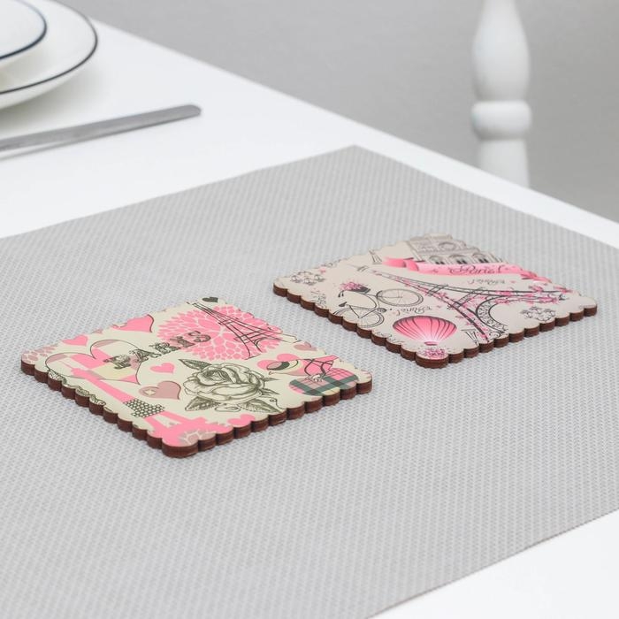 Подставка под кружку Доляна Paris, 2 шт, 9,5 х 9,5, деревянная Подставка под кружку Доляна Paris, 2 шт, 9,5 х 9,5, деревянная