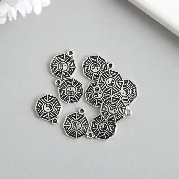 Металлический элемент, декоративная подвеска «Арт Узор. Монетка инь-ян», серебро, 1.5×1.3 см