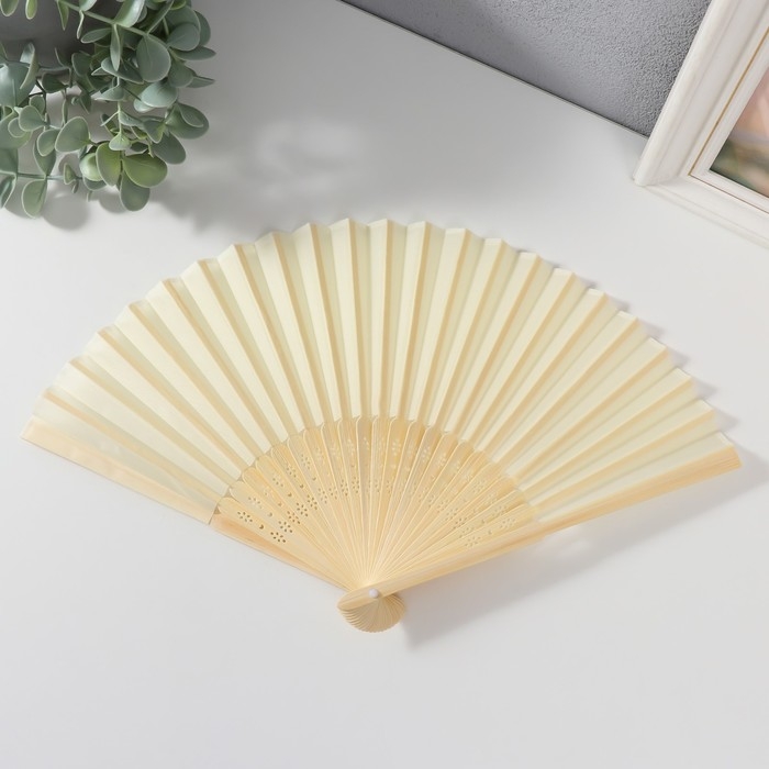 Веер бамбук, текстиль h=21 см  Веер бамбук, текстиль h=21 см "Моноцвет" в коробке, бежевый