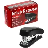 Степлер ErichKrause Clippy mini Classic, №24/6, 26/6, до 15 листов, чёрный