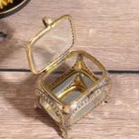 Шкатулка стеклянная «Сундучок», латунь, 8.5×7.5×8 см