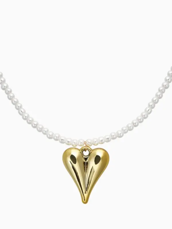 Чокер «Сердце» жемчужные бусины, цвет белый в золоте, 33 см + 5 см доп, цепочка