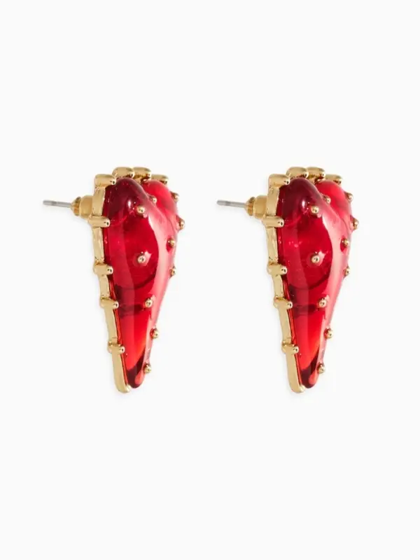 Серьги &laquo;Сердце&raquo;, шипы, красные в золоте