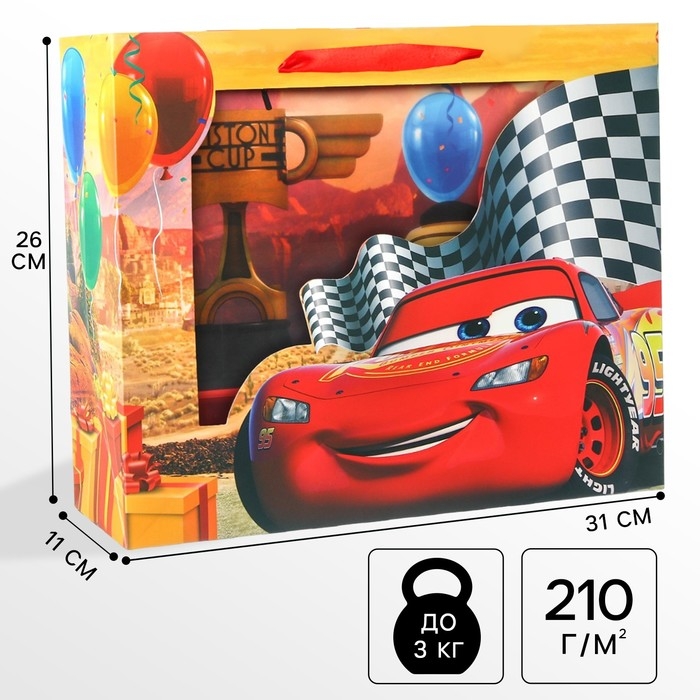 Пакет подарочный, 31х26х11 см, упаковка, Тачки