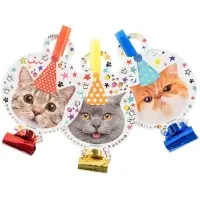 Карнавальные язычки гудки "Котики" 11 см, 6 шт. в упак.