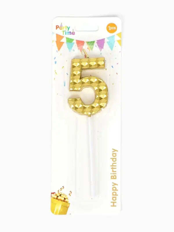 Свеча для торта &laquo;Элемент&raquo;, цифра "5" золотая