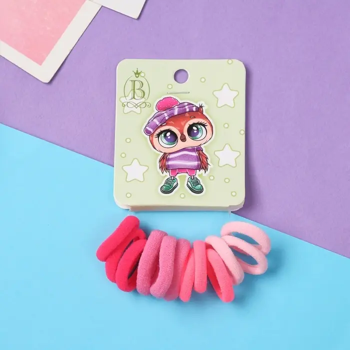 Резинка для волос  Резинка для волос "Венди" (набор 12 шт) шапочка с помпоном, 2,5 см, розовый