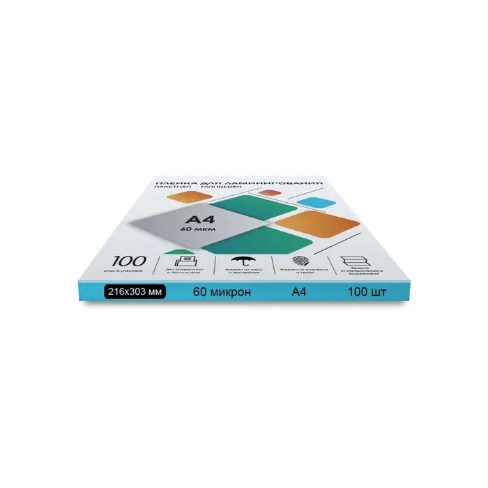 Пленка для ламинирования A4 216&times;303 мм, 60 мкм, 100 штук, глянцевые, Гелеос
