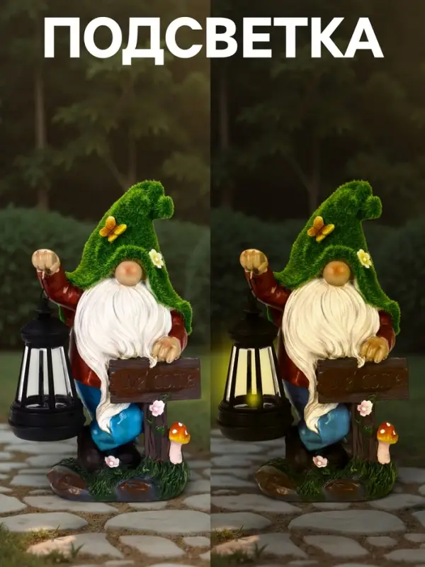 Садовая фигура - фонарь &laquo;Гном Welcome&raquo; 9&times;15&times;25 см, Greengo