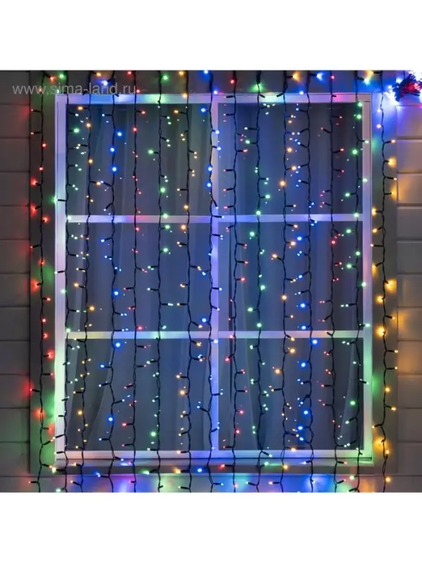 Гирлянда &laquo;Занавес&raquo; 2&times;3 м, IP65, УМС, тёмная нить каучук, 600 LED, свечение мульти, 220 В