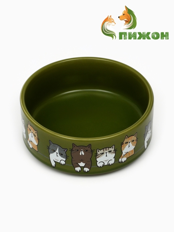 Миска керамическая  Миска керамическая "Парные коты" 200мл, 10,5 х 4 см , оливковая