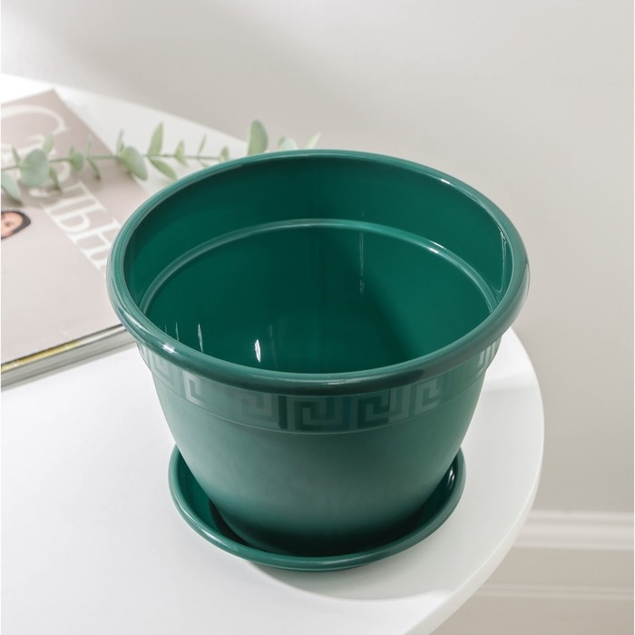 Горшок для цветов с поддоном «Антик», 1.6 л, d=17 см, пластиковый, цвет малахит