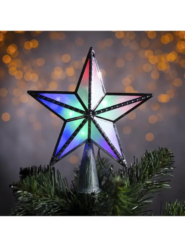 Светодиодная верхушка на ёлку &laquo;Звезда серебристая&raquo;, 16 см, 10 LED, 220 В, свечение мульти