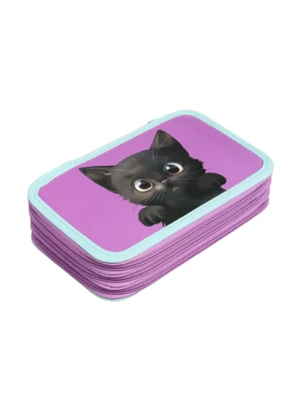 Пенал 3 секции, 125 х 205 х 55 мм, Calligrata 30П26/3 Пенал 3 секции, 125 х 205 х 55 мм, Calligrata 30П26/3 "Кот чёрный", ламинированный картон