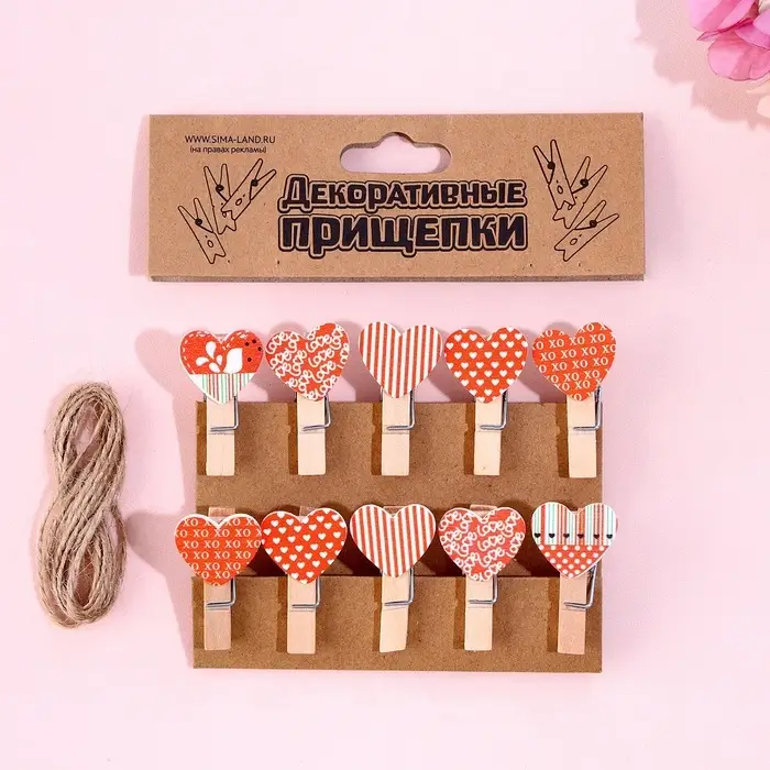 Прищепки для декора &laquo;Сердечки&raquo;, набор 10 шт.