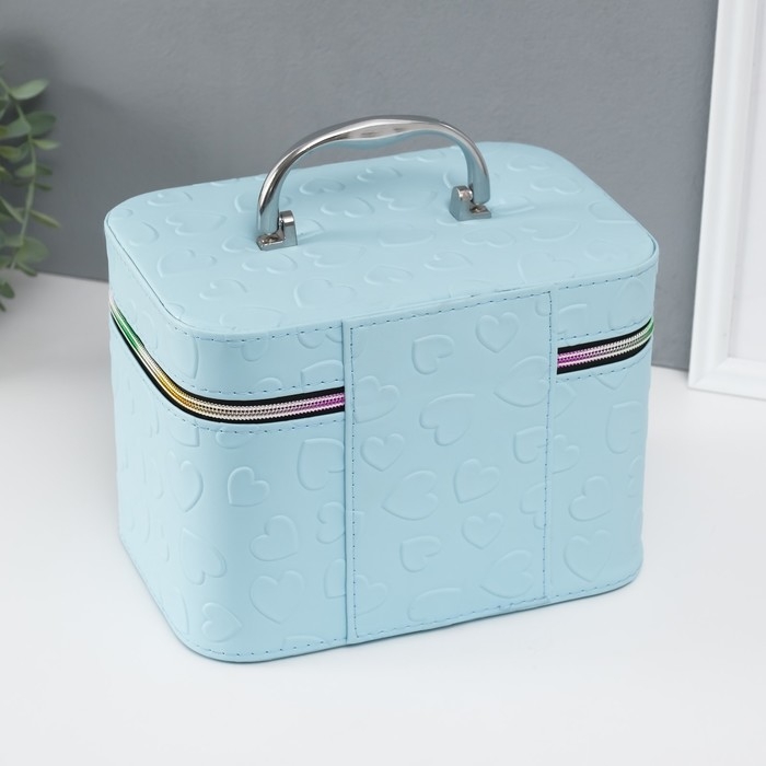 Шкатулка кожзам с зеркалом Шкатулка кожзам с зеркалом "Сердца" св-голубая набор 3 шт 19х10,5х10,5 21х13х14 15х23х17 см