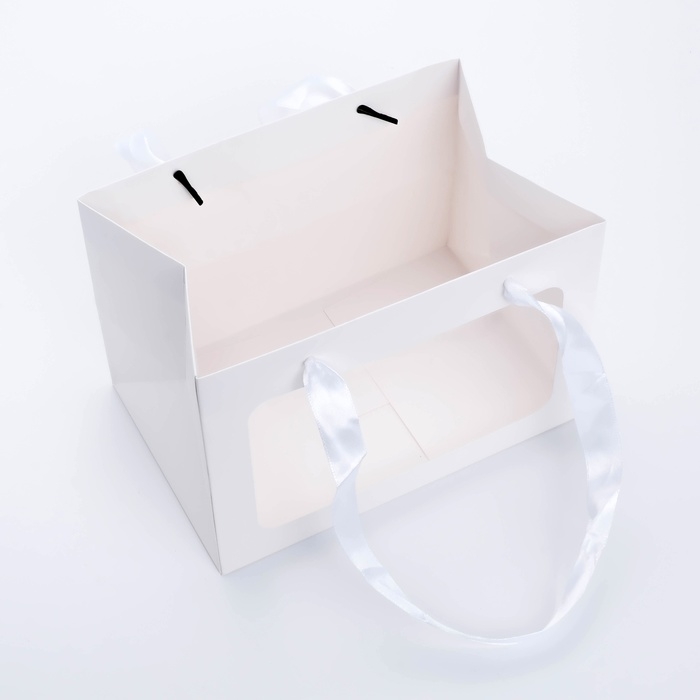 Пакет подарочный с широким дном и окном 20 × 14 × 13,2 см, белый Пакет подарочный с широким дном и окном 20 × 14 × 13,2 см, белый