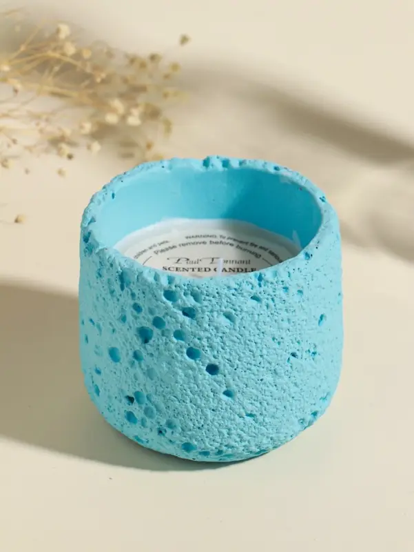 Свеча в подсвечнике вулканическом &laquo;Лава&raquo;, голубая, 8.5&times;8.5&times;7.5 см