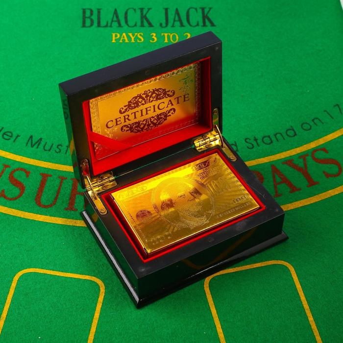 Карты игральные пластиковые  Карты игральные пластиковые "100 долларов", 54 шт, 30 мкм, 8.5 x 4,5 см, в шкатулке