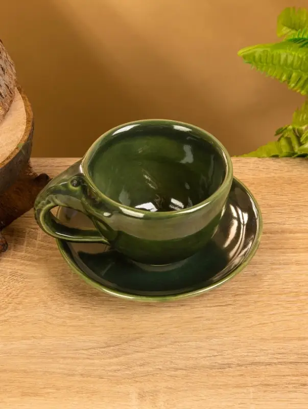 Чашка с блюдцем «Слоник», 13×13×8 см, керамика, зелёная