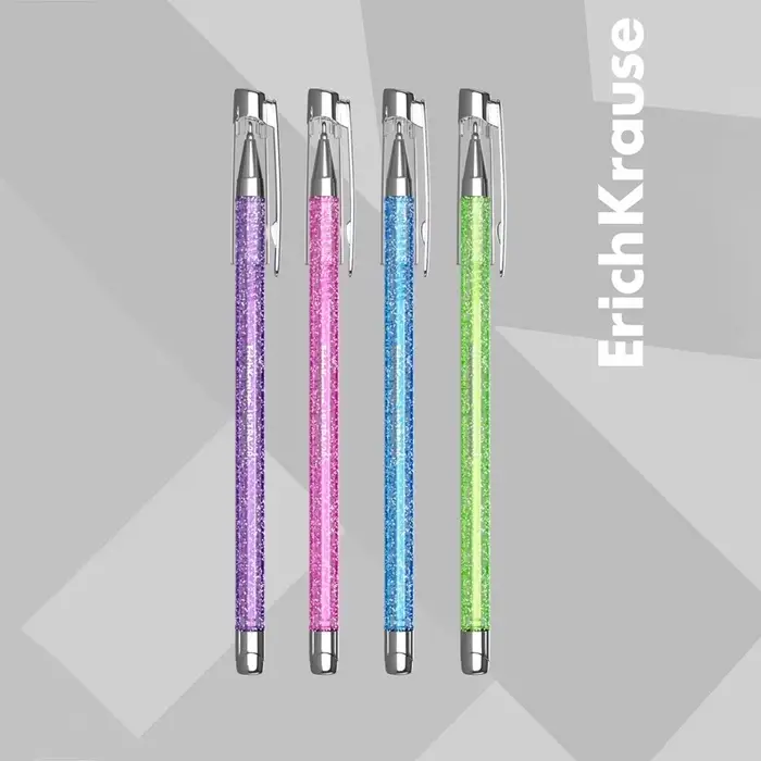 Ручка шариковая ErichKrause. ULTRA-20 Stick Glitter, синий стержень, узел 0.7 мм