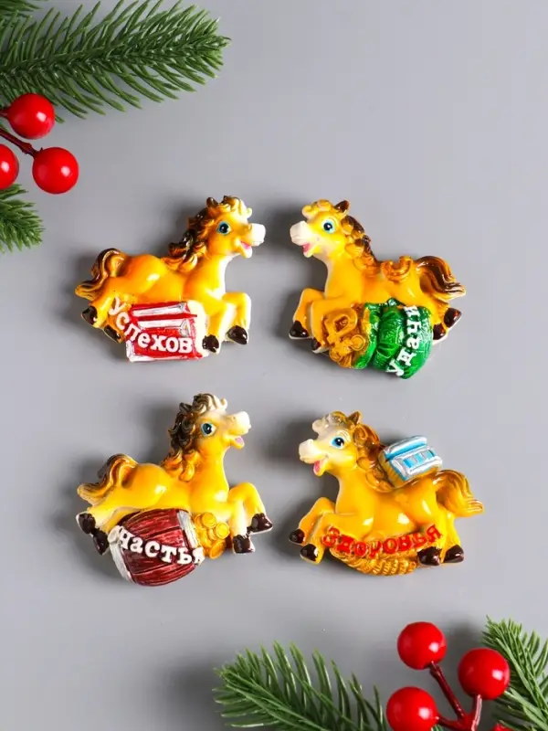 Магнит полистоун   Магнит полистоун  "Лошадка с мешком золотых монет" МИКС 5,7х6,5 см