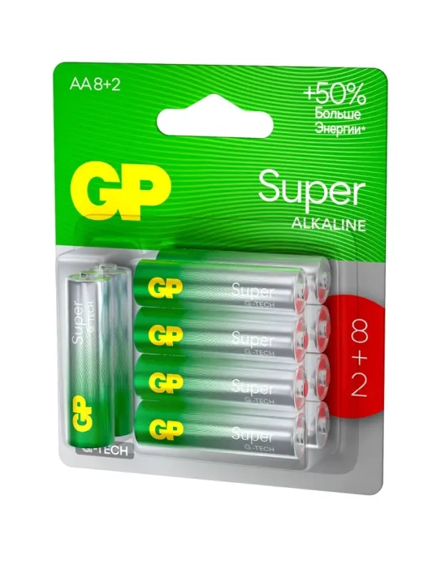 Батарейка алкалиновая GP Super, AA, LR6-10BL, 1.5 В, 8+2 шт.