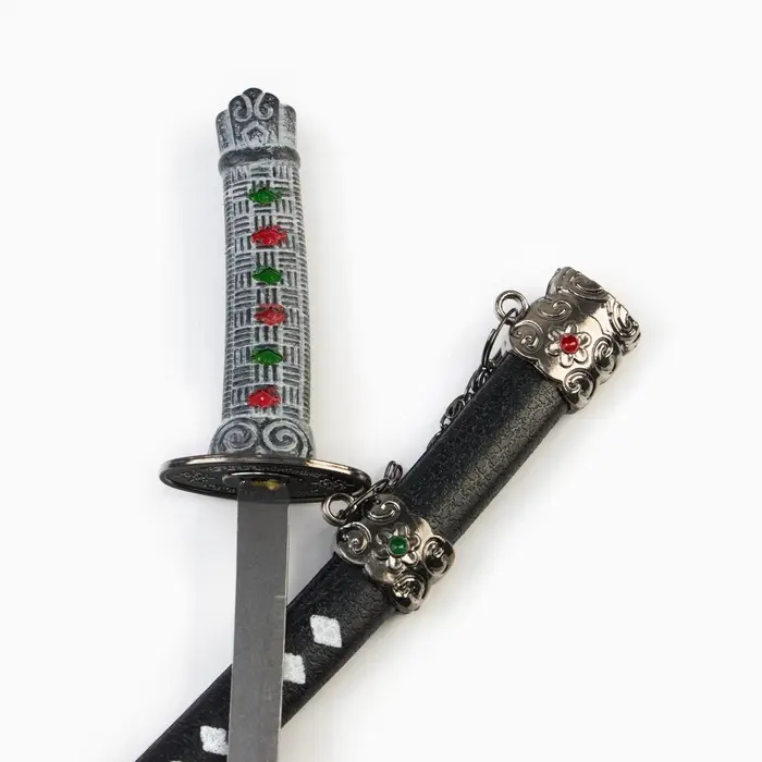 Макет оружия &laquo;Сувенирные катаны на подставке 3в1. Алмаз&raquo;, подарочный набор, ножны чёрный с белыми ромбами, 16 см; 20 см ; 24.5 см