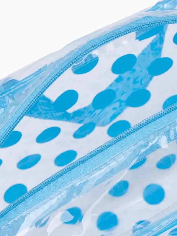 Косметичка-сумка на молнии для бассейна, с ручками, в горох, голубая