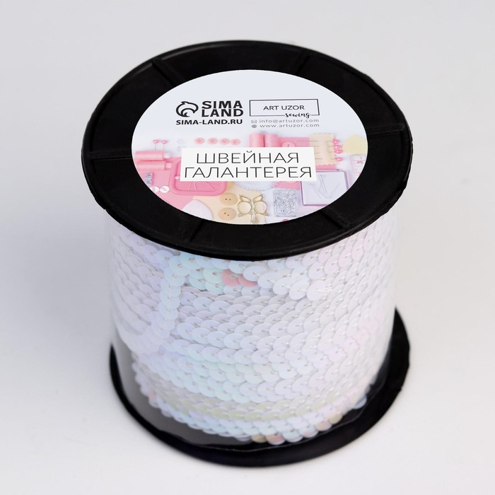 Пайетки на нити, перламутр, 6 мм, 91 ± 1 м, цвет белый №51 Пайетки на нити, перламутр, 6 мм, 91 ± 1 м, цвет белый №51
