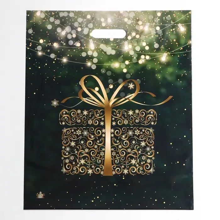 Пакет  Пакет "Золотой подарок", полиэтиленовый с вырубной ручкой, 47,5 х 39 см.