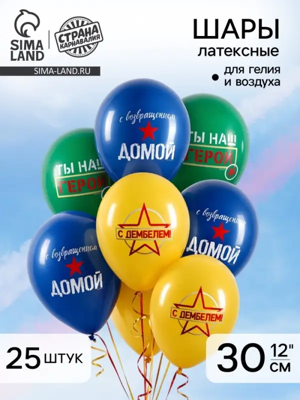 Воздушный шар латексный 12" &laquo;Дембель&raquo;, набор 25 шт.