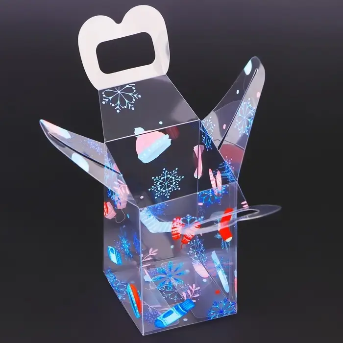 Коробка подарочная новогодняя складная ПВХ «С Праздником!» 6×6×10 см