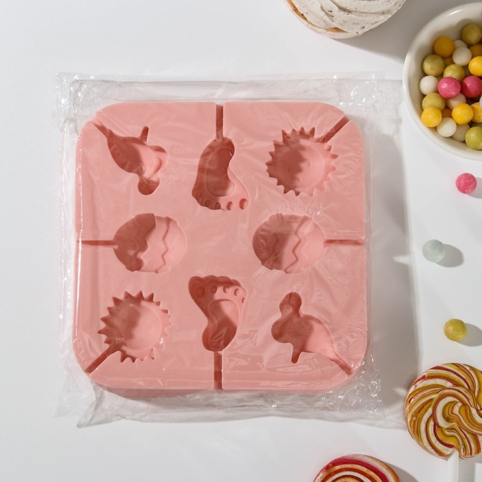 Форма силиконовая для леденцов «Солнечный день», 14×14×1,5 см, 8 ячеек, с палочками, цвет МИКС Форма силиконовая для леденцов «Солнечный день», 14×14×1,5 см, 8 ячеек, с палочками, цвет МИКС