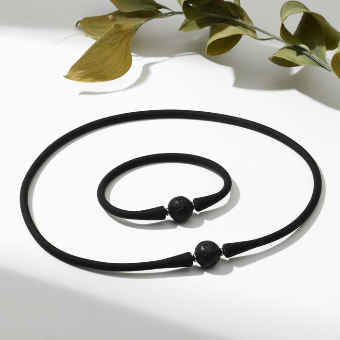 Набор 2 предмета: чокер, браслет «Лава» каучук, цвет чёрный Набор 2 предмета: чокер, браслет «Лава» каучук, цвет чёрный
