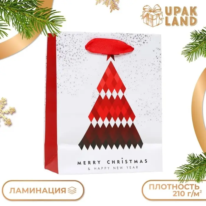 Пакет новогодний подарочный ламинированный «Красочная елка» 11.5×14.5×6 см